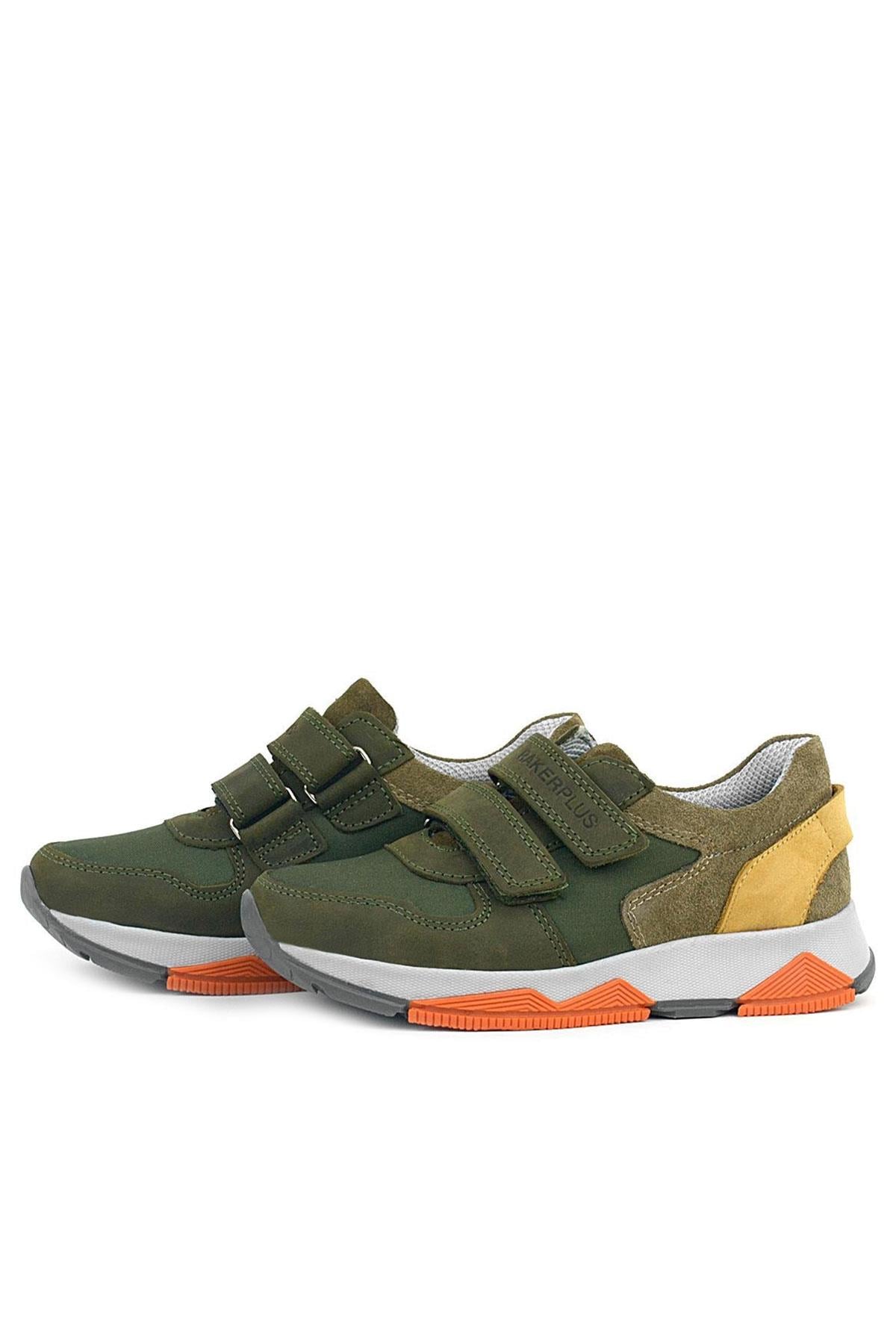 Rakerplus Hakiki Deri Yeşil Çocuk Cırtlı Sneakers Spor Ayakkabı