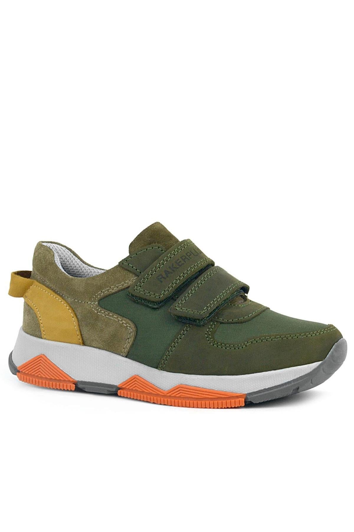 Rakerplus Hakiki Deri Yeşil Çocuk Cırtlı Sneakers Spor Ayakkabı