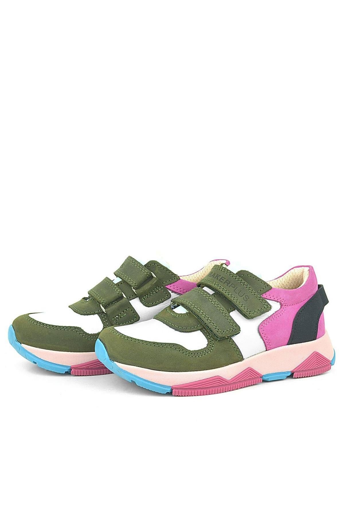 Rakerplus Hakiki Deri Yeşil Pembe Çocuk Sneakers Spor Ayakkabı