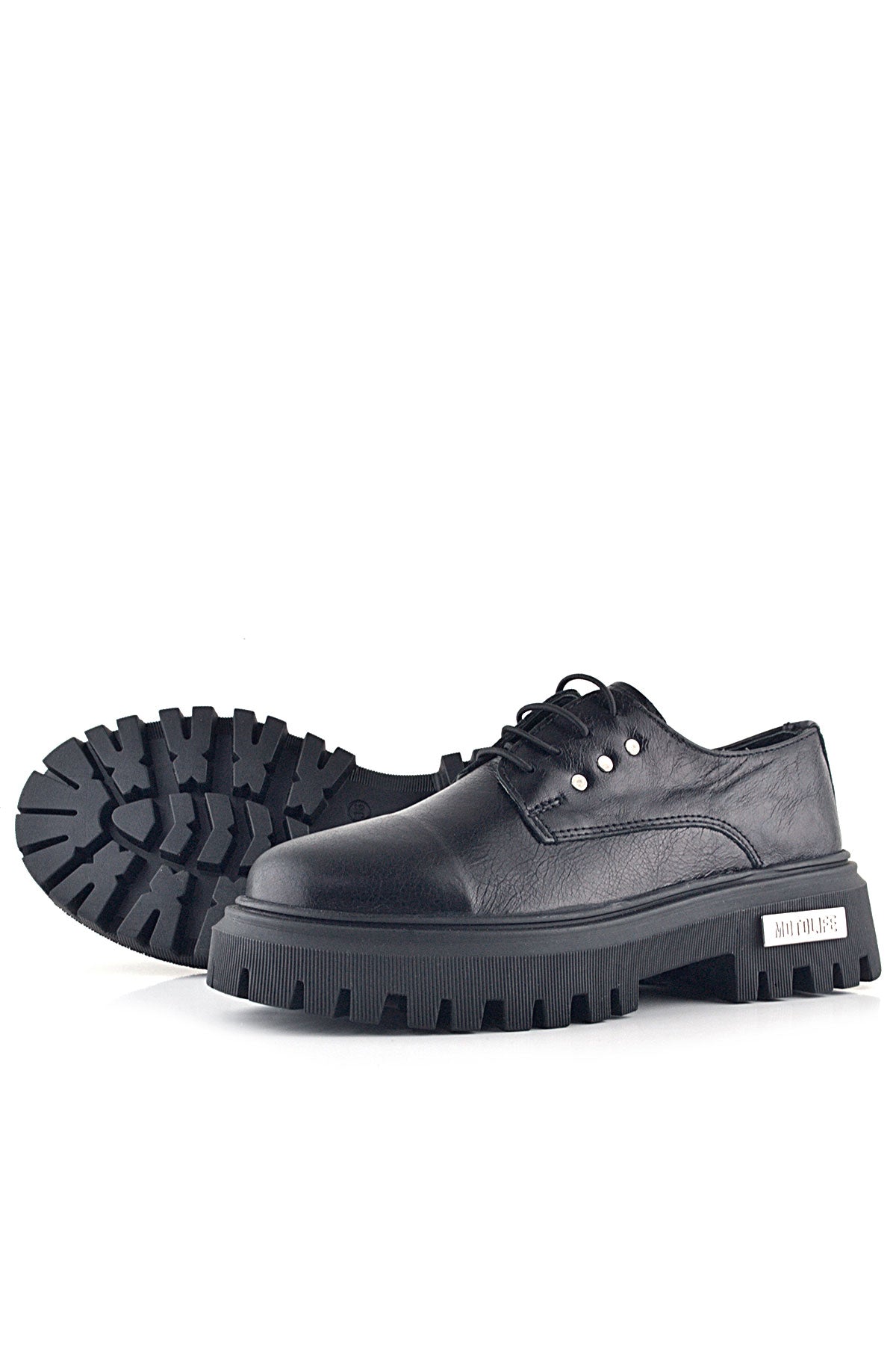Rakerplus Siyah Kırışık Hakiki Deri Bağcıklı Metal Detaylı GünlükOxford Ayakkabı