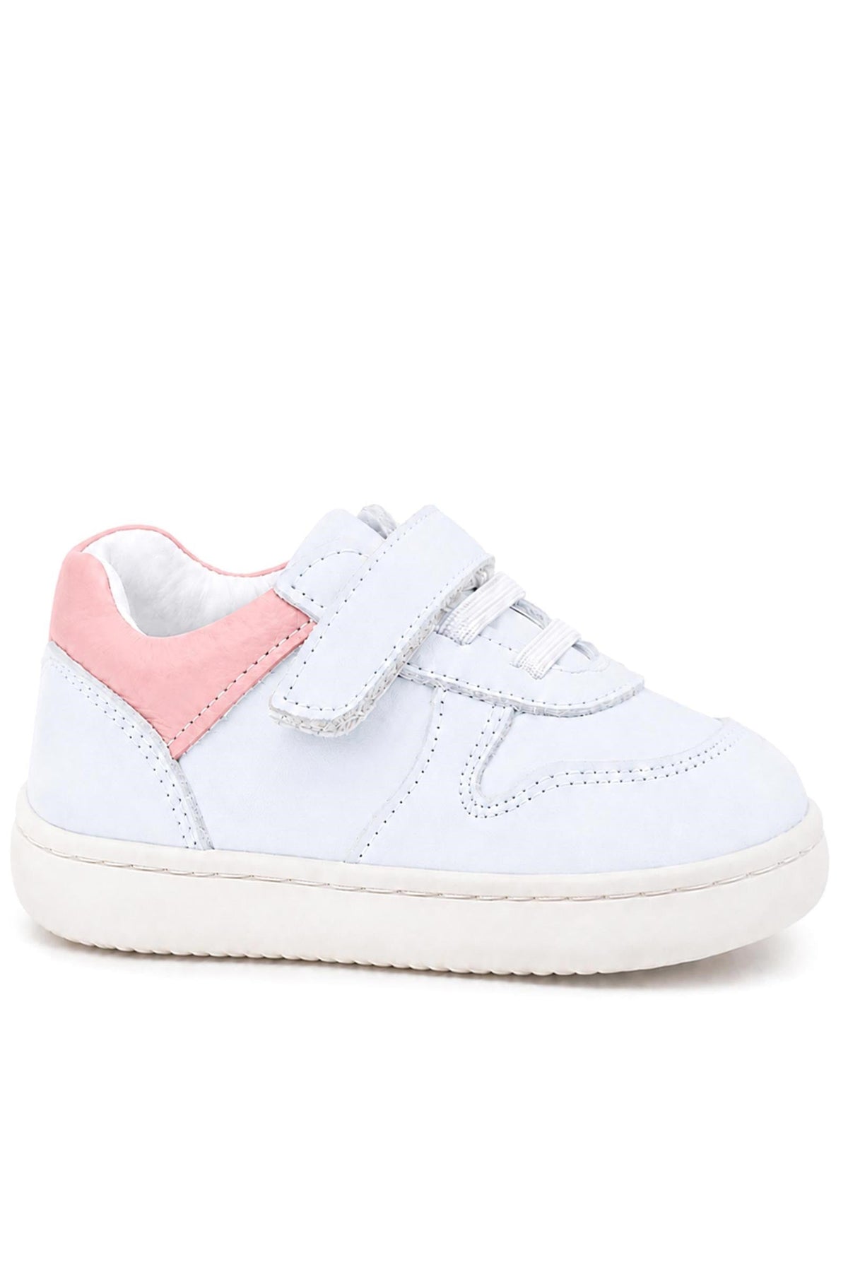Rakerplus Bob Hakiki Deri Beyaz Nubuk Pembe Cırtlı Bebek Sneaker Ayakkabı