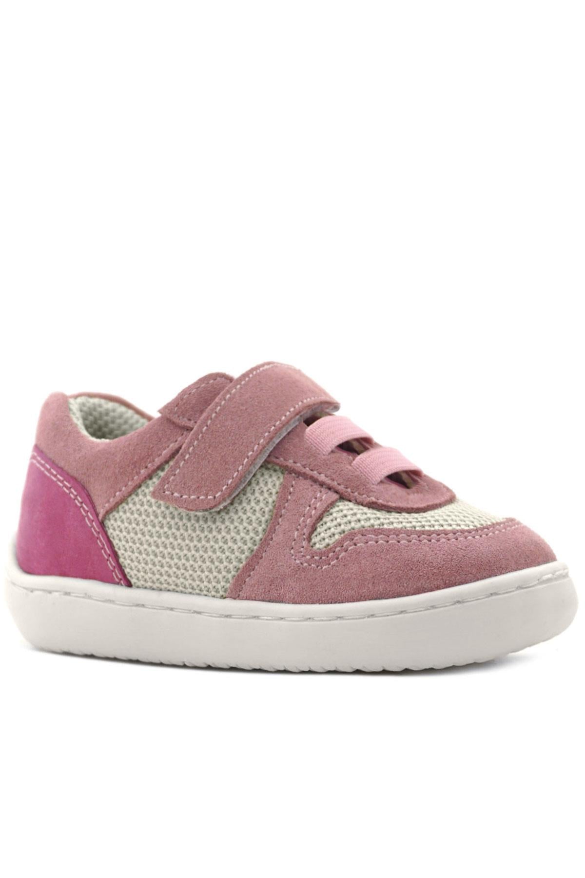 Rakerplus Bob Hakiki Deri Pudra Pembe Barefoot Cırtlı Lastikli Bebek Sneaker Ayakkabı
