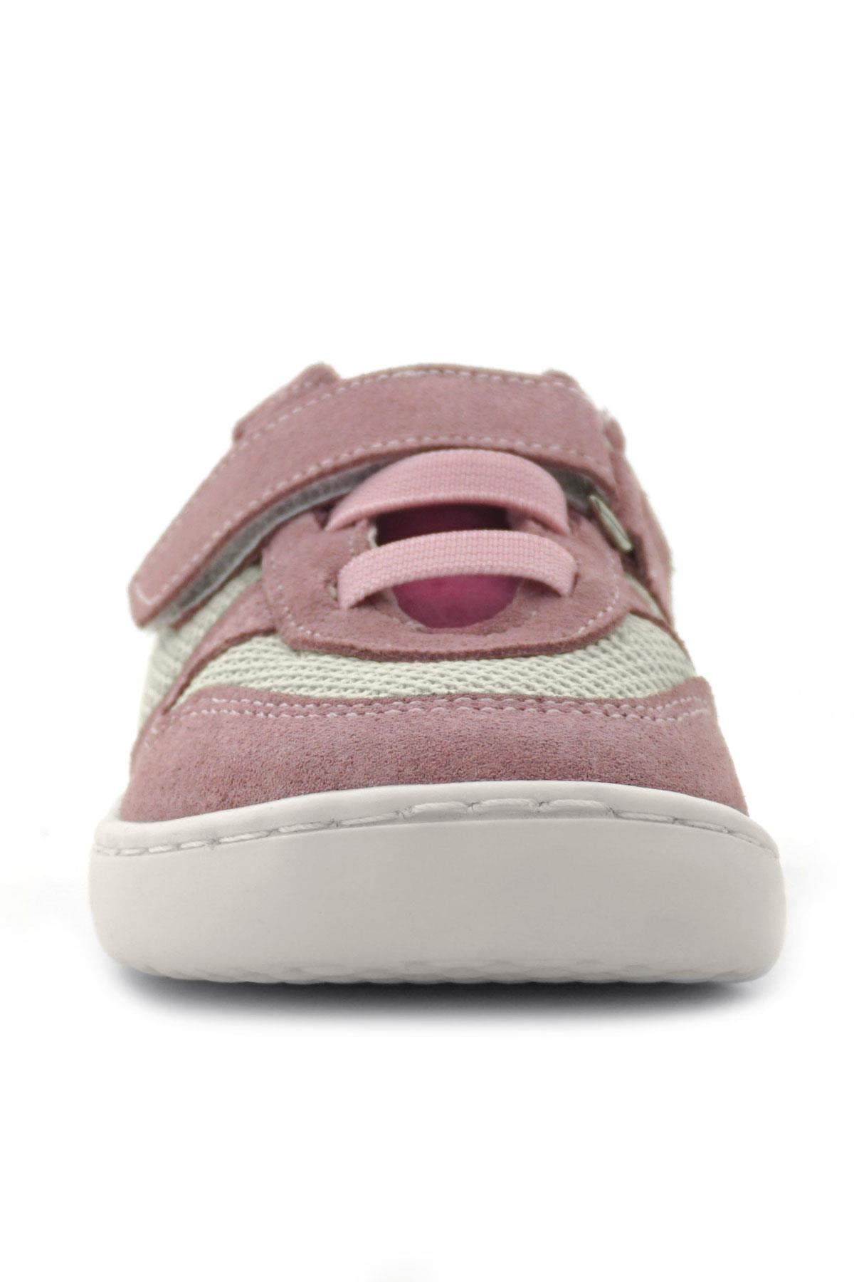 Rakerplus Bob Hakiki Deri Pudra Pembe Barefoot Cırtlı Lastikli Bebek Sneaker Ayakkabı