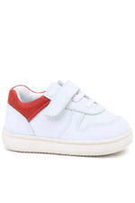 Rakerplus Bob Hakiki Deri Beyaz Nubuk Kırmızı Cırtlı Bebek Sneaker Ayakkabı