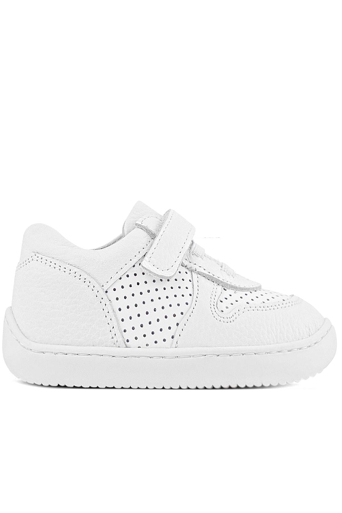 Rakerplus Bob Hakiki Deri Beyaz Barefoot Beyaz Tabanlı Cırtlı Bebek Sneaker Ayakkabı