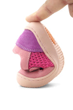 Rakerplus Bob Hakiki Deri Pembe Mor Barefoot Cırtlı Lastikli Bebek Sneaker Ayakkabı