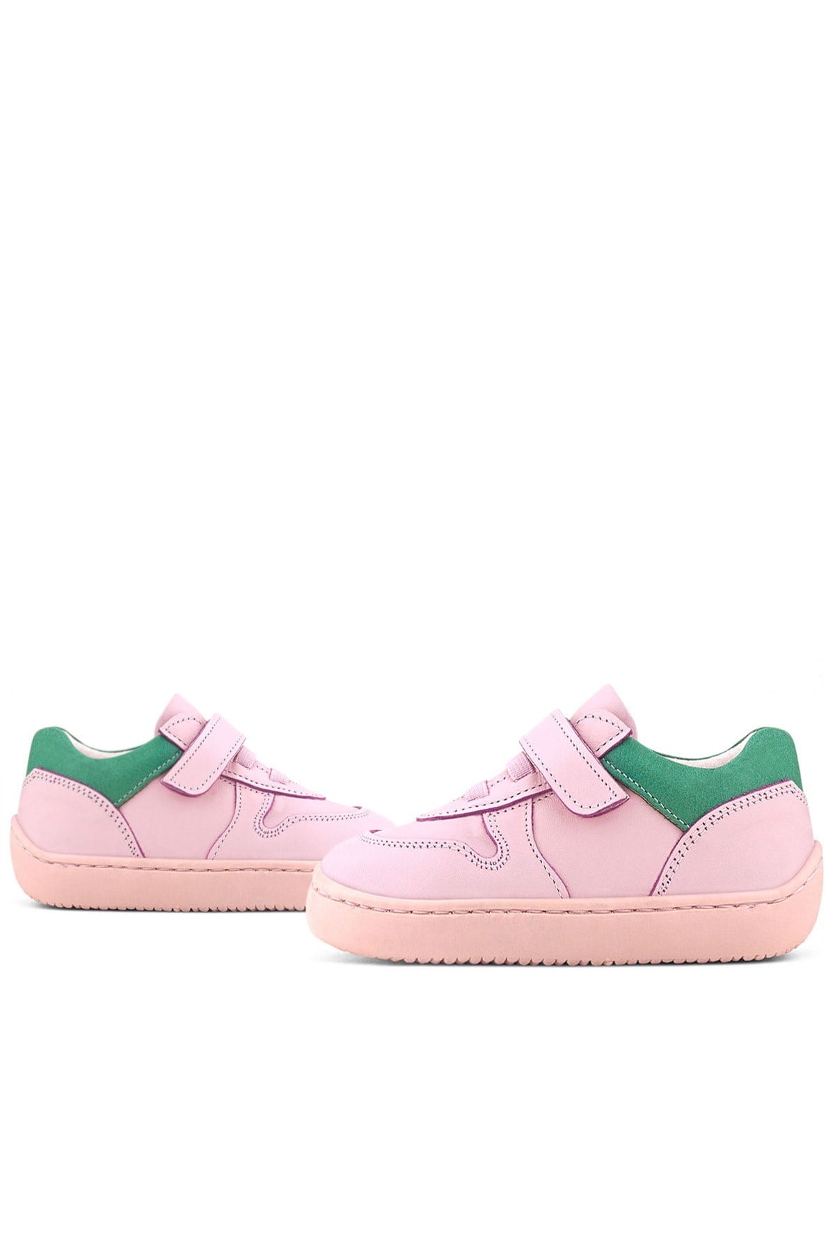 Rakerplus Bob Hakiki Deri Pembe Yeşil Barefoot Cırtlı Lastikli Bebek Sneaker Ayakkabı