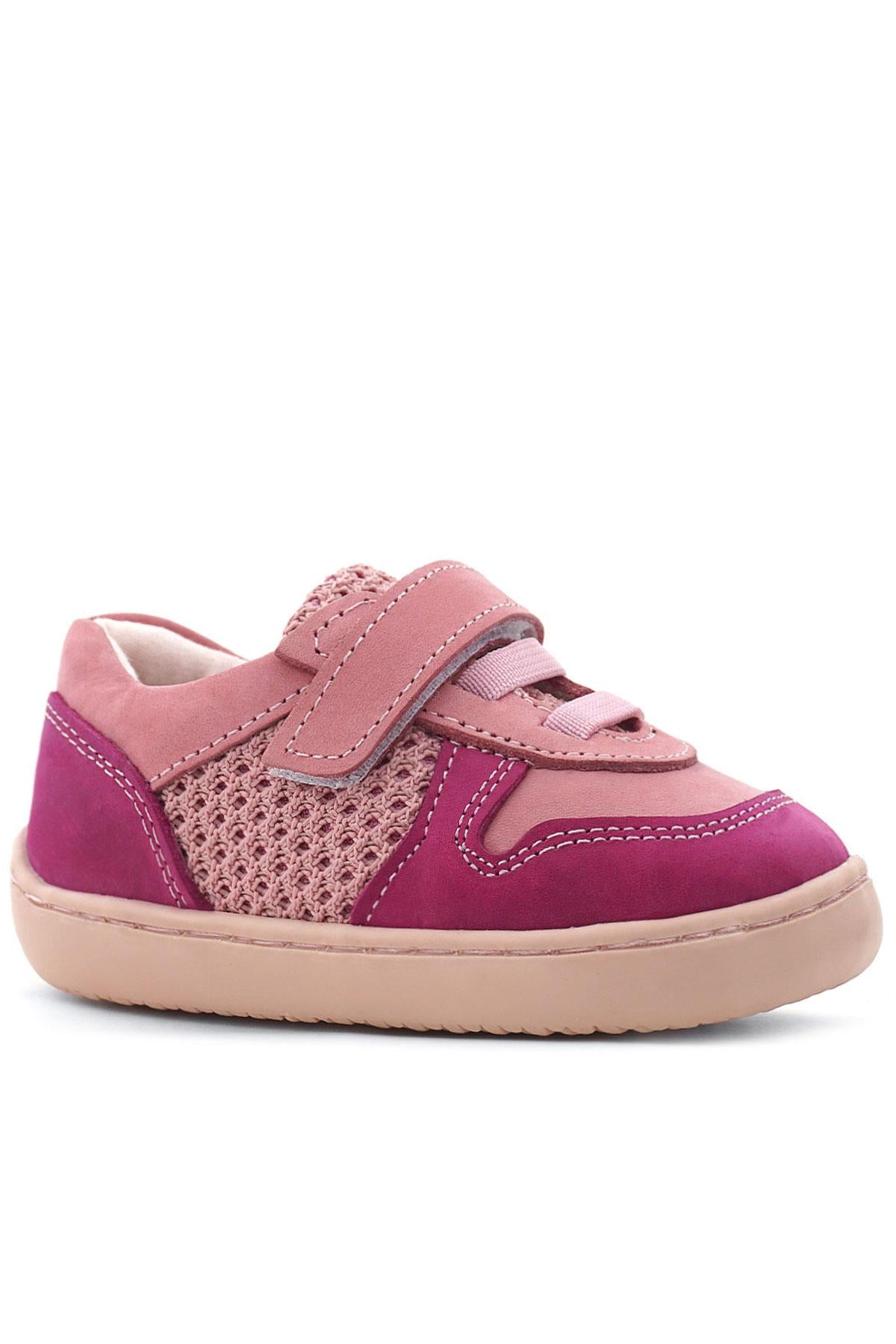 Rakerplus Bob Hakiki Deri Pembe Barefoot Cırtlı Lastikli Bebek Sneaker Ayakkabı