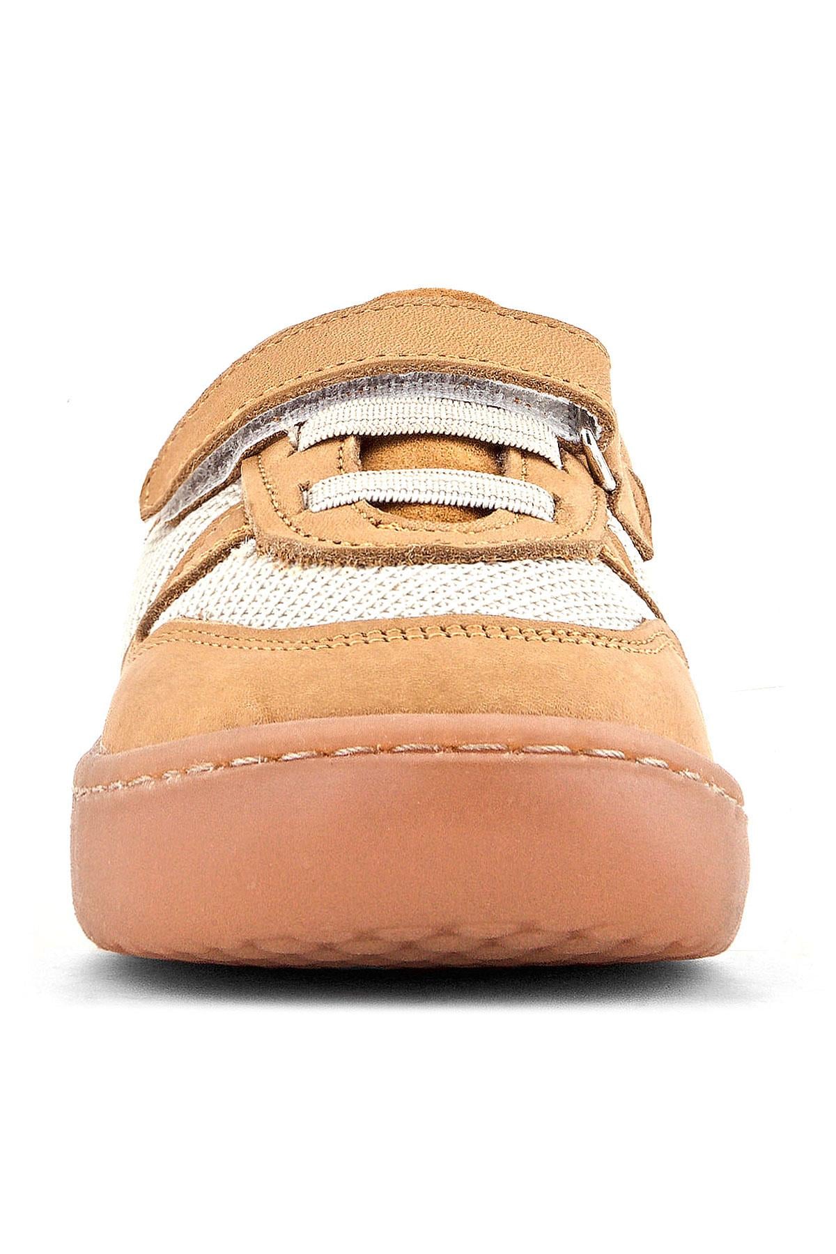 Rakerplus Bob Hakiki Deri Taba Krem Barefoot Cırtlı Lastikli Bebek Sneaker Ayakkabı