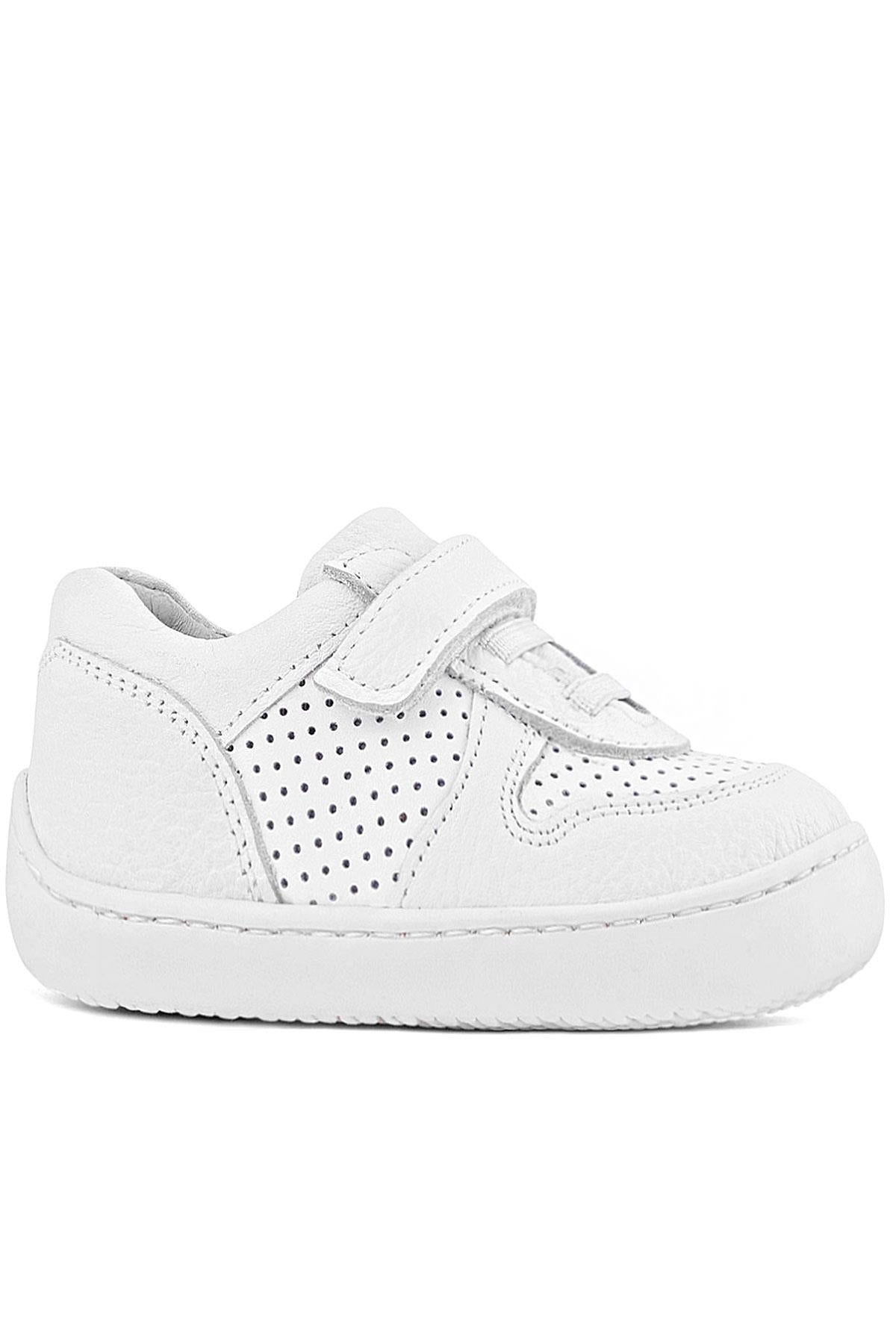 Rakerplus Bob Hakiki Deri Beyaz Barefoot Beyaz Tabanlı Cırtlı Bebek Sneaker Ayakkabı