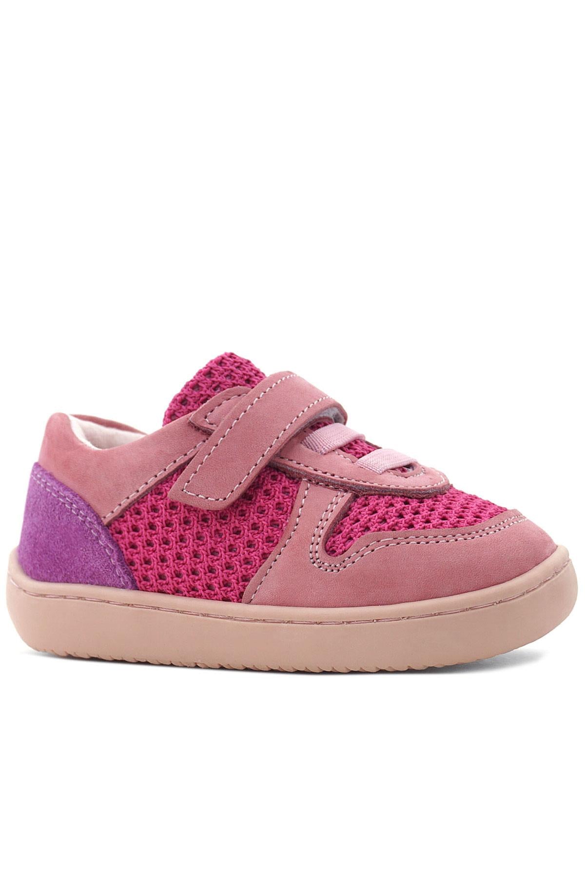Rakerplus Bob Hakiki Deri Pembe Mor Barefoot Cırtlı Lastikli Bebek Sneaker Ayakkabı