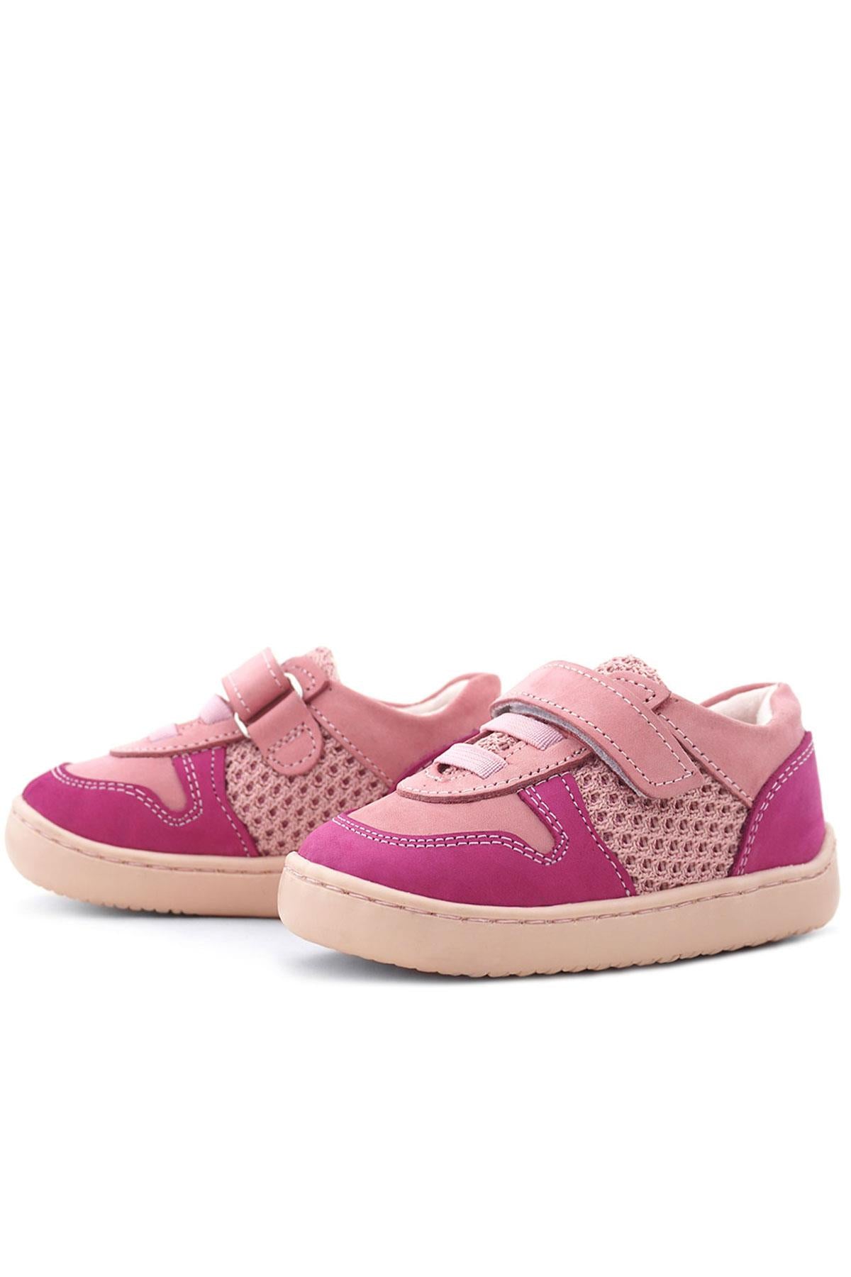 Rakerplus Bob Hakiki Deri Pembe Barefoot Cırtlı Lastikli Bebek Sneaker Ayakkabı