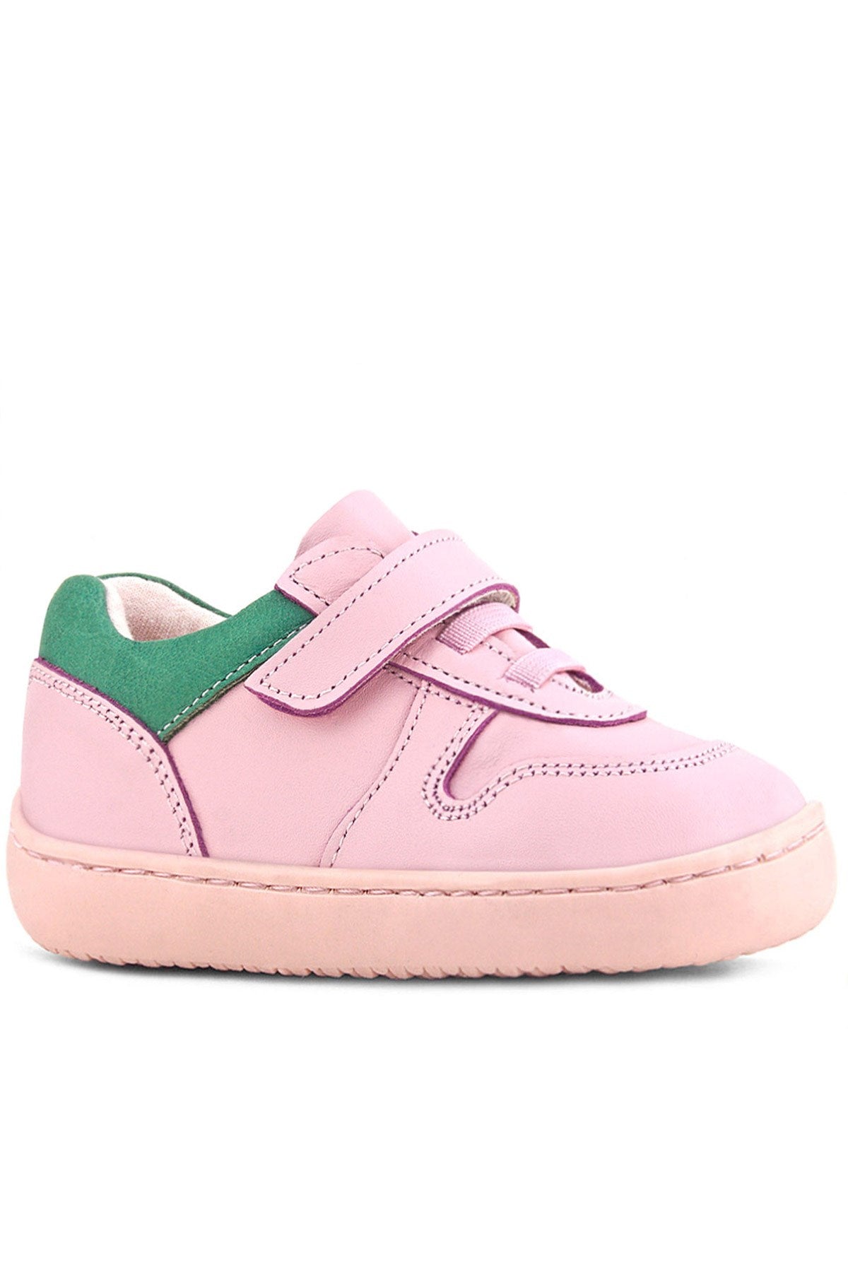 Rakerplus Bob Hakiki Deri Pembe Yeşil Barefoot Cırtlı Lastikli Bebek Sneaker Ayakkabı