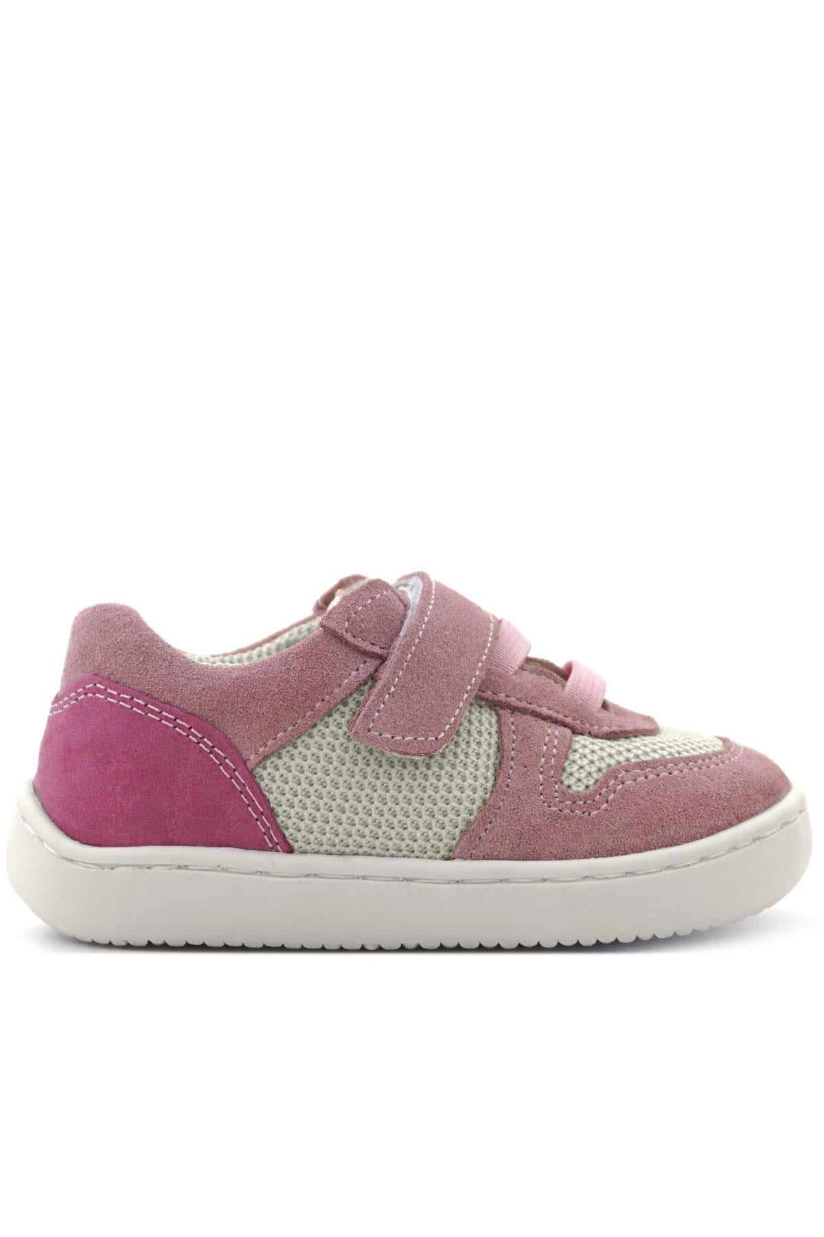 Rakerplus Bob Hakiki Deri Pudra Pembe Barefoot Cırtlı Lastikli Bebek Sneaker Ayakkabı