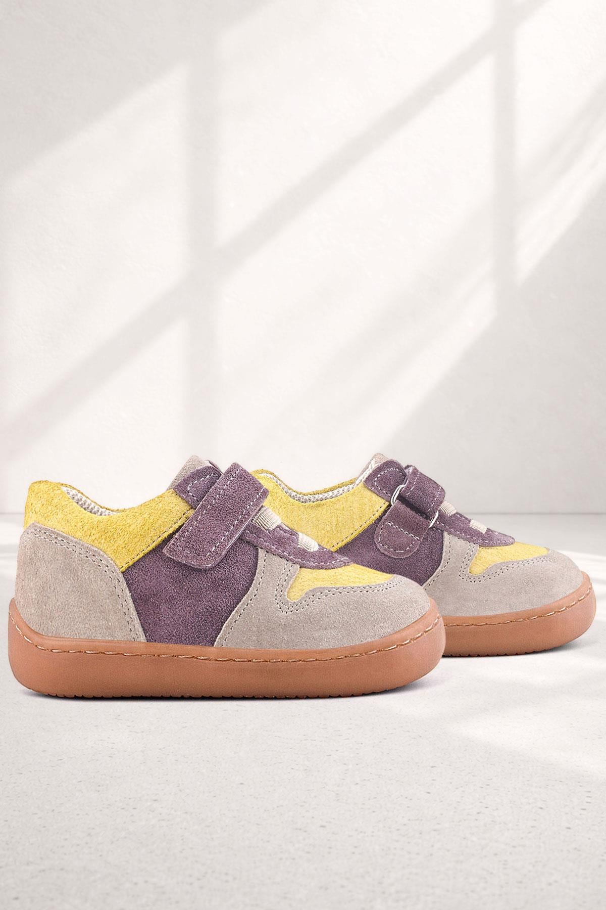 Rakerplus Bob Hakiki Deri Vizon Sarı Barefoot Cırtlı Lastikli Bebek Sneaker Ayakkabı