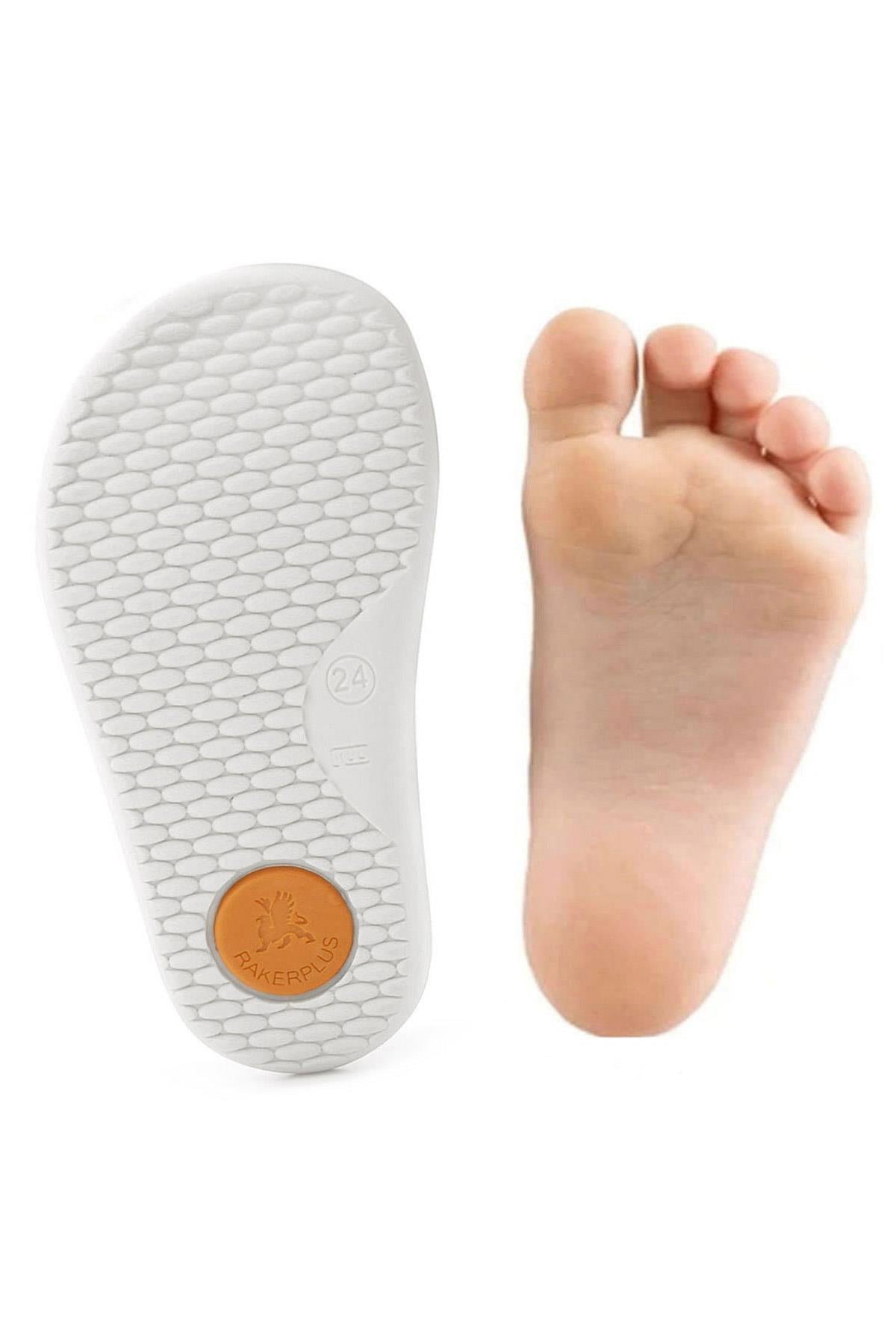 Rakerplus Bob Hakiki Deri Pembe Mavi Barefoot Cırtlı Lastikli Bebek Sneaker Ayakkabı
