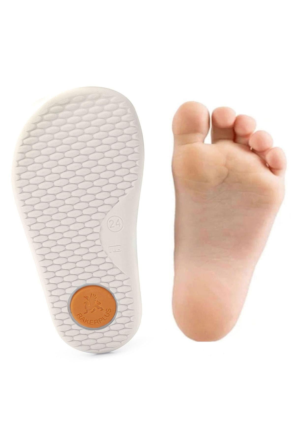 Rakerplus Bob Hakiki Deri Platin Gümüş Barefoot Cırtlı Lastikli Bebek Sneaker Ayakkabı