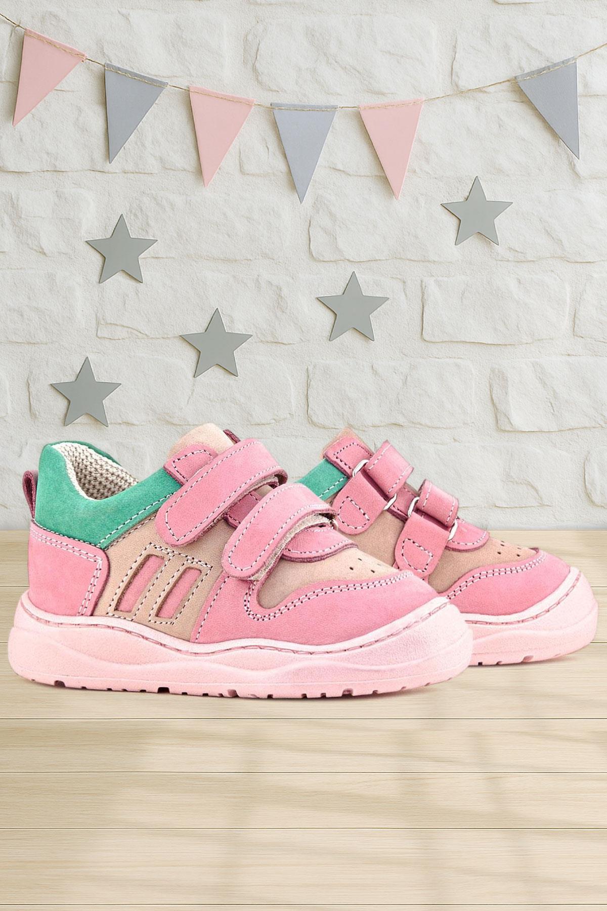 Rakerplus Schaggy Hakiki Deri Pembe Yeşil Bebek Spor Ayakkabı