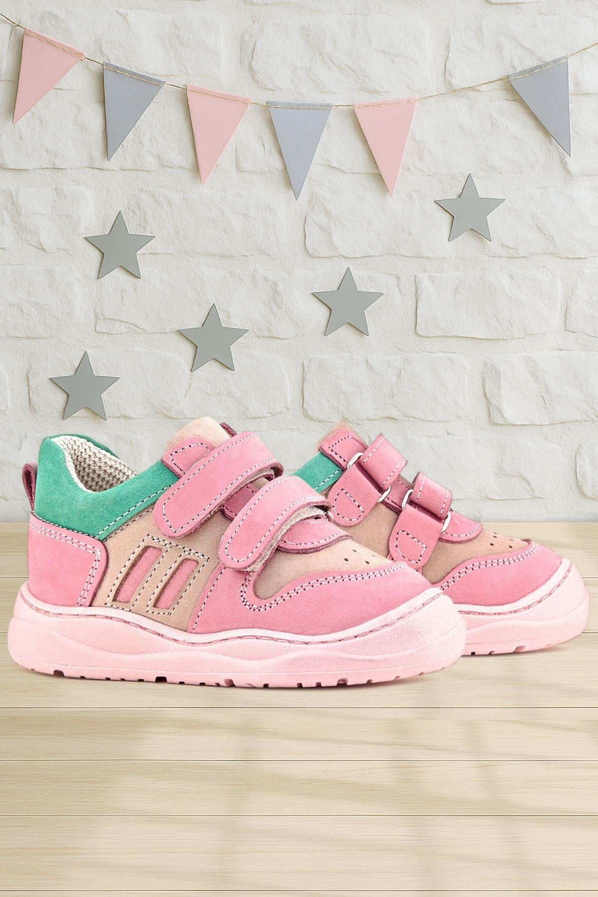 Rakerplus Schaggy Hakiki Deri Pembe Yeşil Bebek Spor Ayakkabı