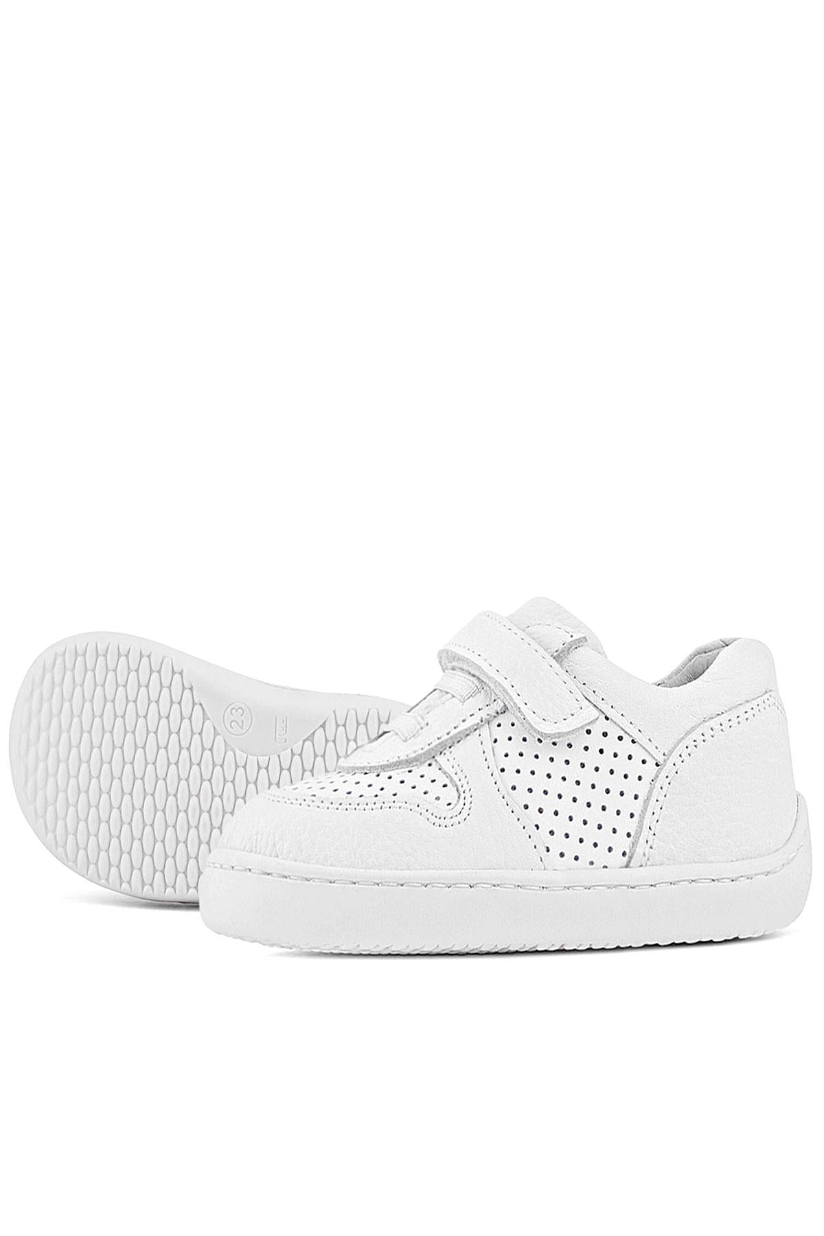 Rakerplus Bob Hakiki Deri Beyaz Barefoot Beyaz Tabanlı Cırtlı Bebek Sneaker Ayakkabı
