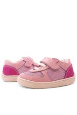 Rakerplus Bob Hakiki Deri Pembe Simli Barefoot Cırtlı Lastikli Bebek Sneaker Ayakkabı