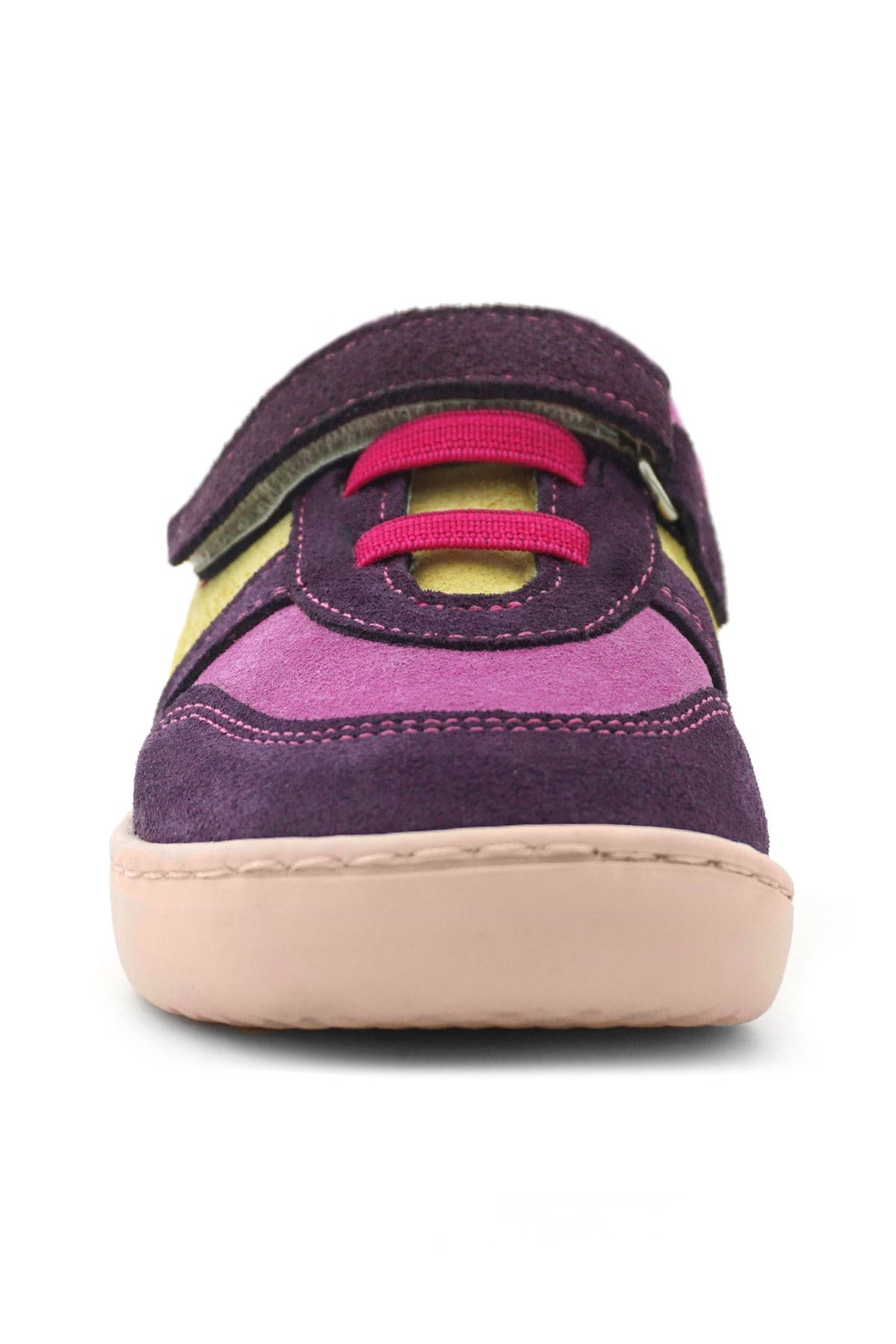 Rakerplus Bob Hakiki Deri Mor Pembe Barefoot Cırtlı Lastikli Bebek Sneaker Ayakkabı