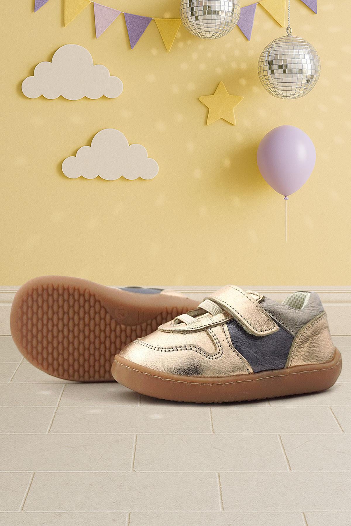 Rakerplus Bob Hakiki Deri Bakır Barefoot Cırtlı Lastikli Bebek Sneaker Ayakkabı