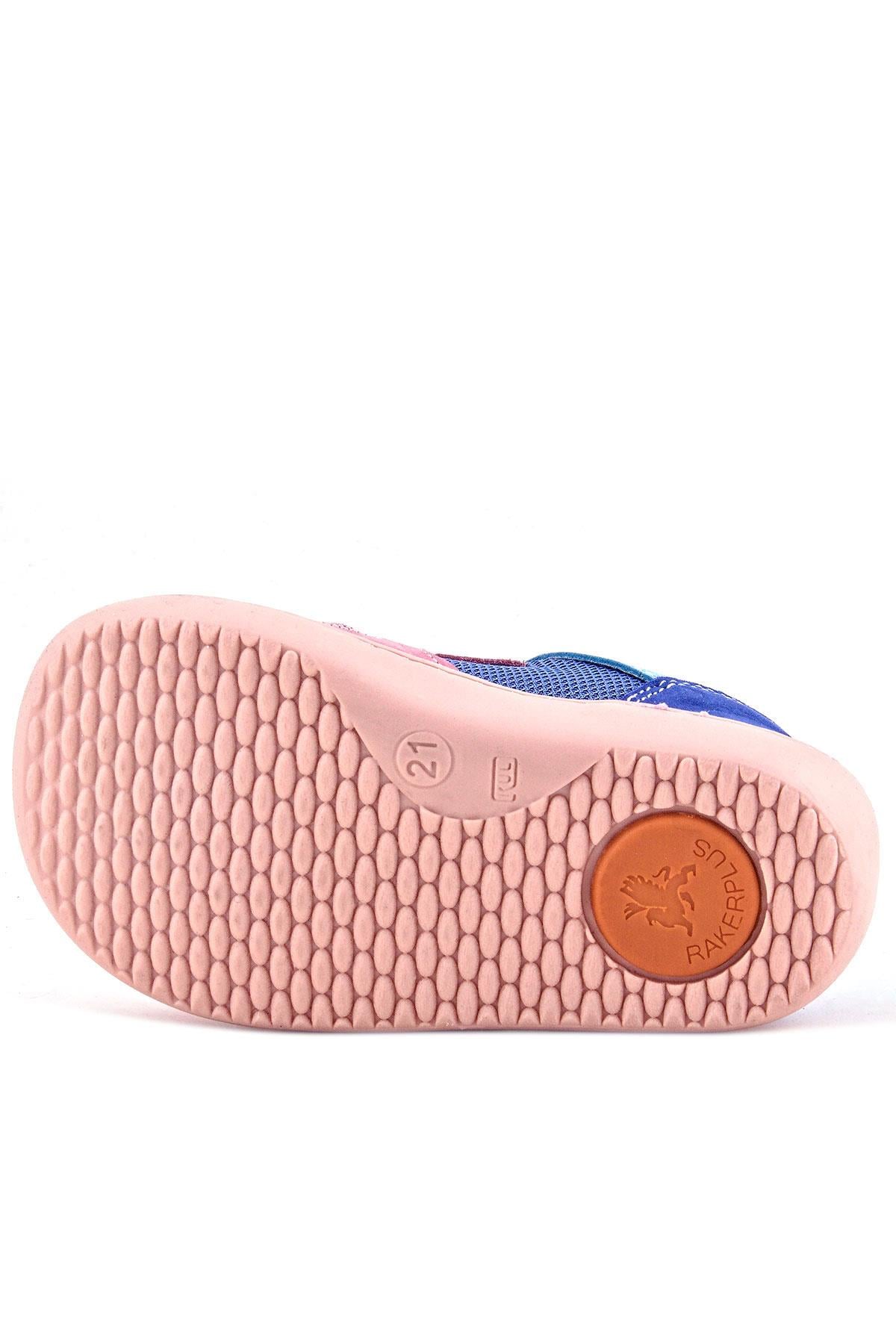 Rakerplus Bob Hakiki Deri Mavi Pembe Barefoot Cırtlı Lastikli Bebek Sneaker Ayakkabı