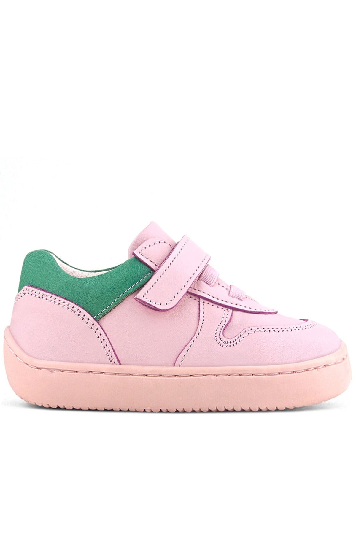 Rakerplus Bob Hakiki Deri Pembe Yeşil Barefoot Cırtlı Lastikli Bebek Sneaker Ayakkabı