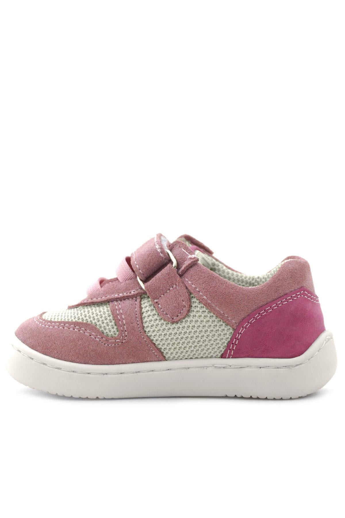 Rakerplus Bob Hakiki Deri Pudra Pembe Barefoot Cırtlı Lastikli Bebek Sneaker Ayakkabı