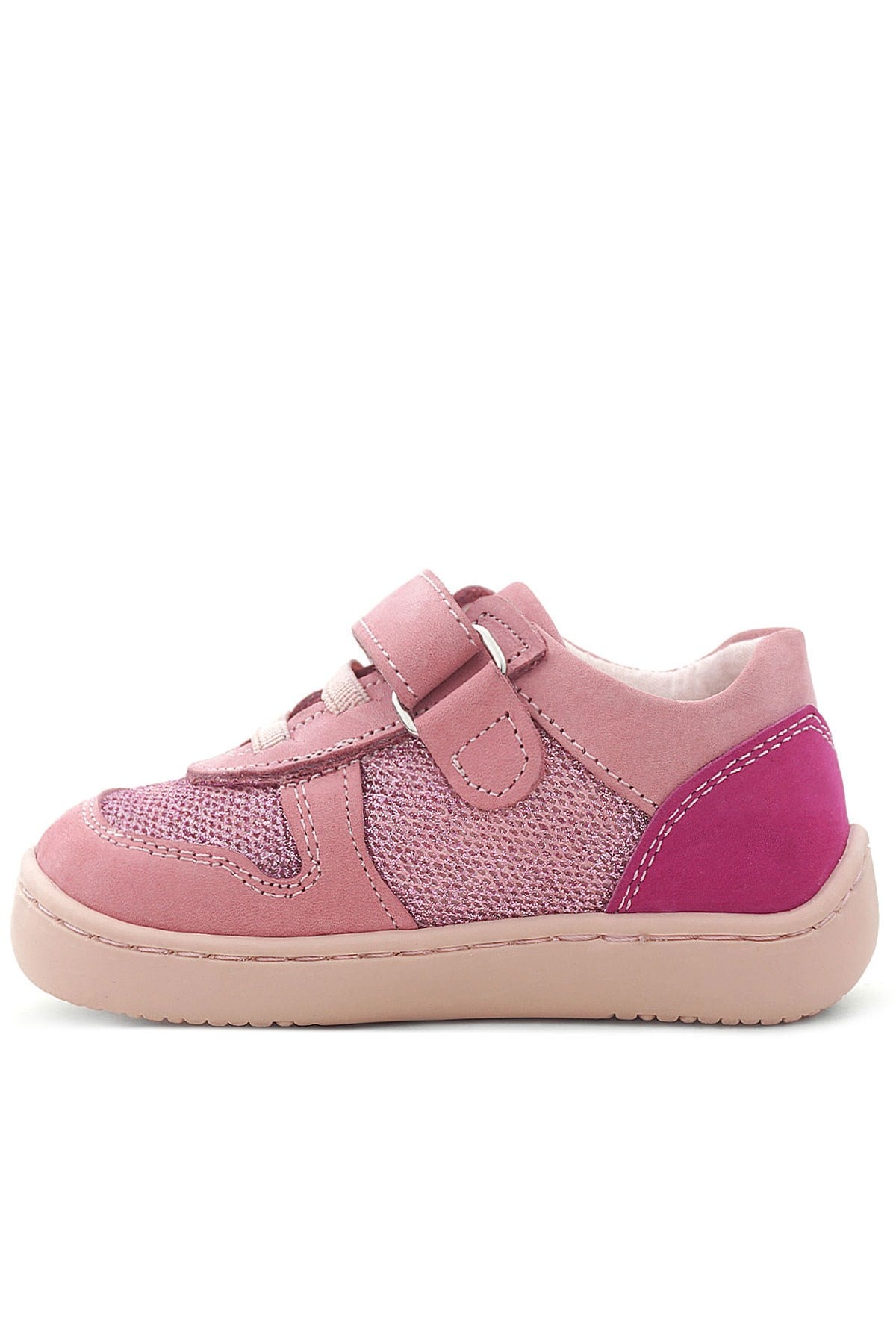 Rakerplus Bob Hakiki Deri Pembe Simli Barefoot Cırtlı Lastikli Bebek Sneaker Ayakkabı