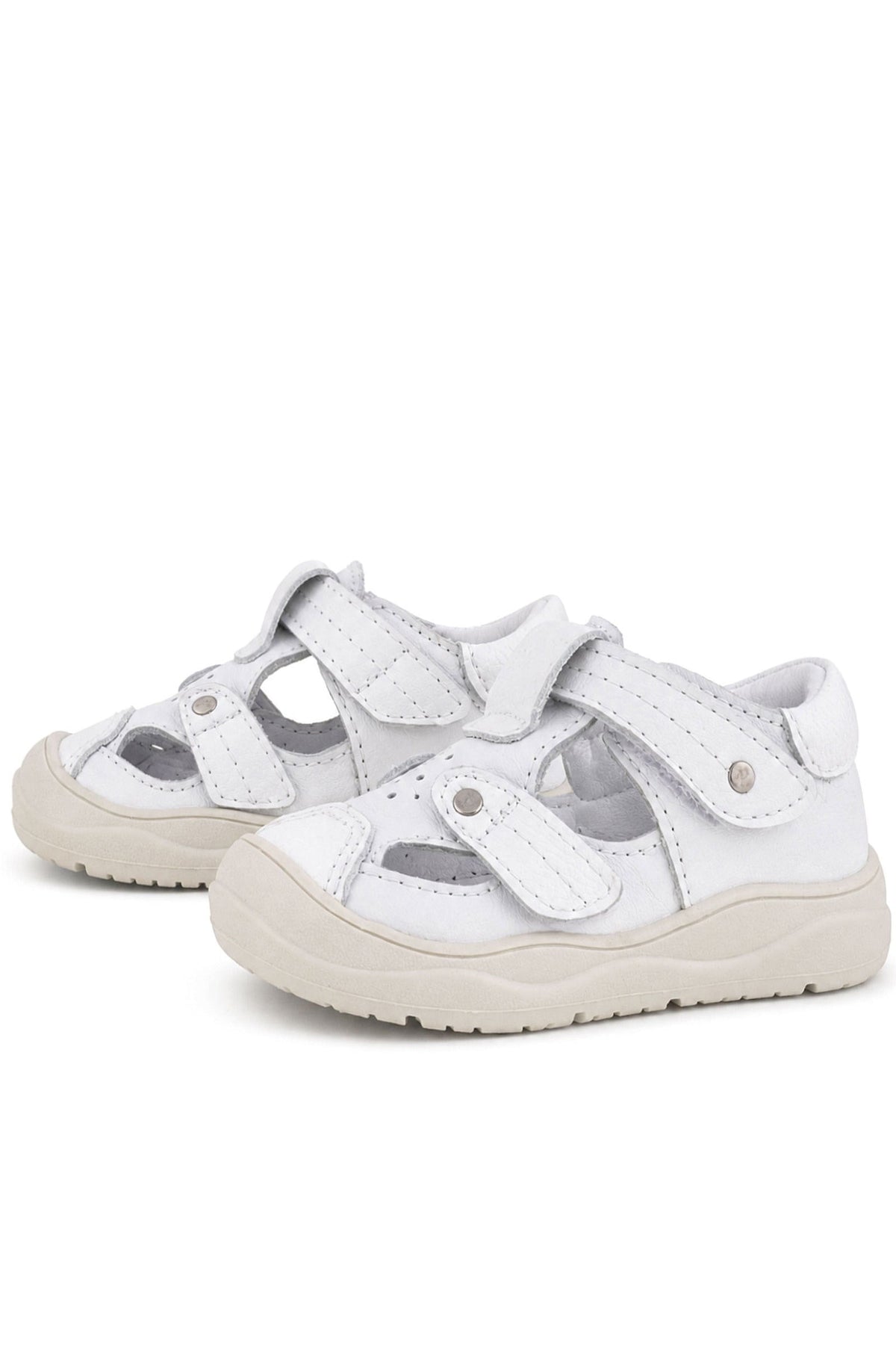 Rakerplus Hakiki Deri Beyaz Cırt Cırtlı Bebek Sandalet