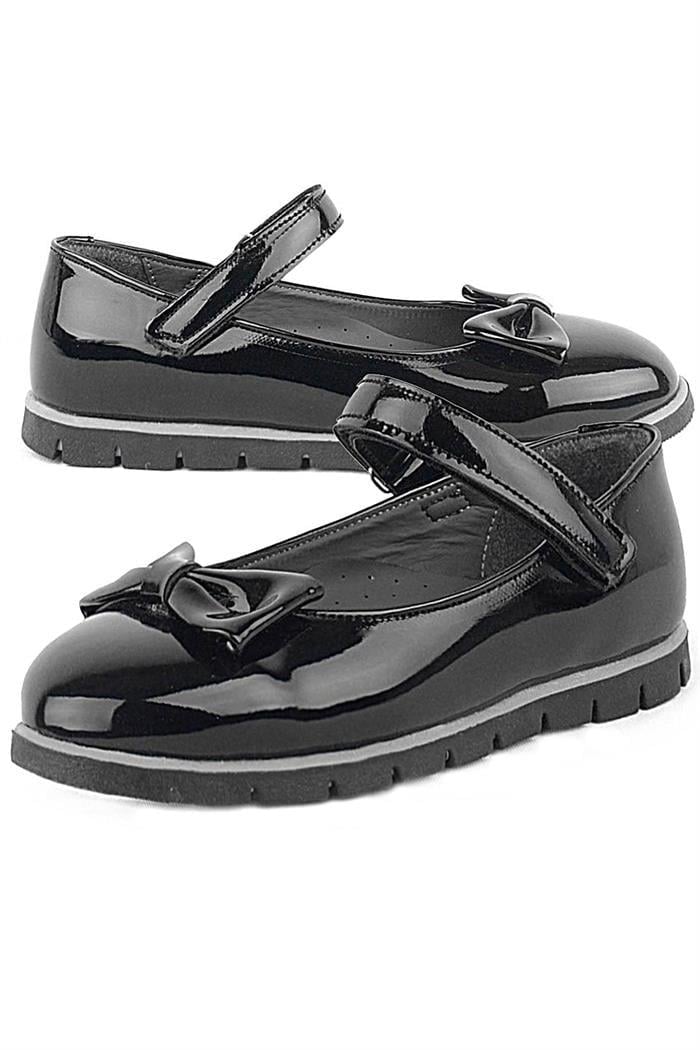 Rakerplus Siyah Rugan Fiyonklu Cırtlı Kız Çocuk Babet