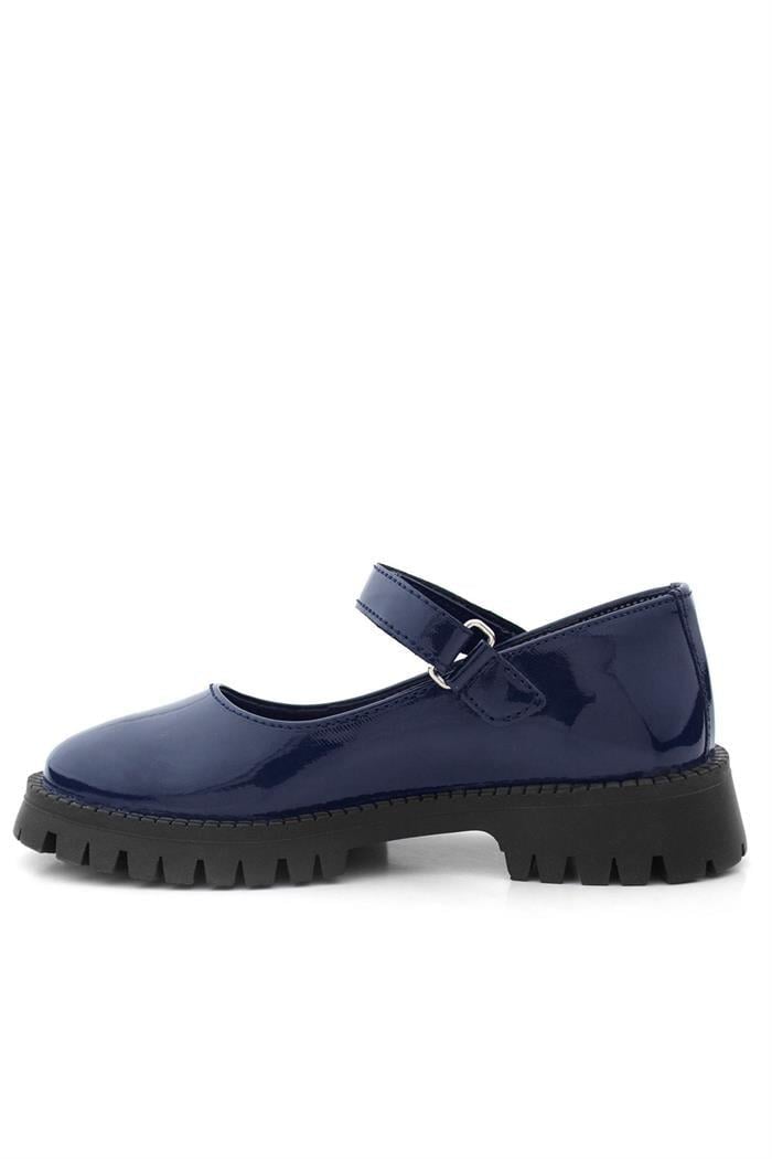 Rakerplus Lacivert Rugan Cırtlı Kalın Tabanlı Kız Çocuk Okul Ayakkabısı