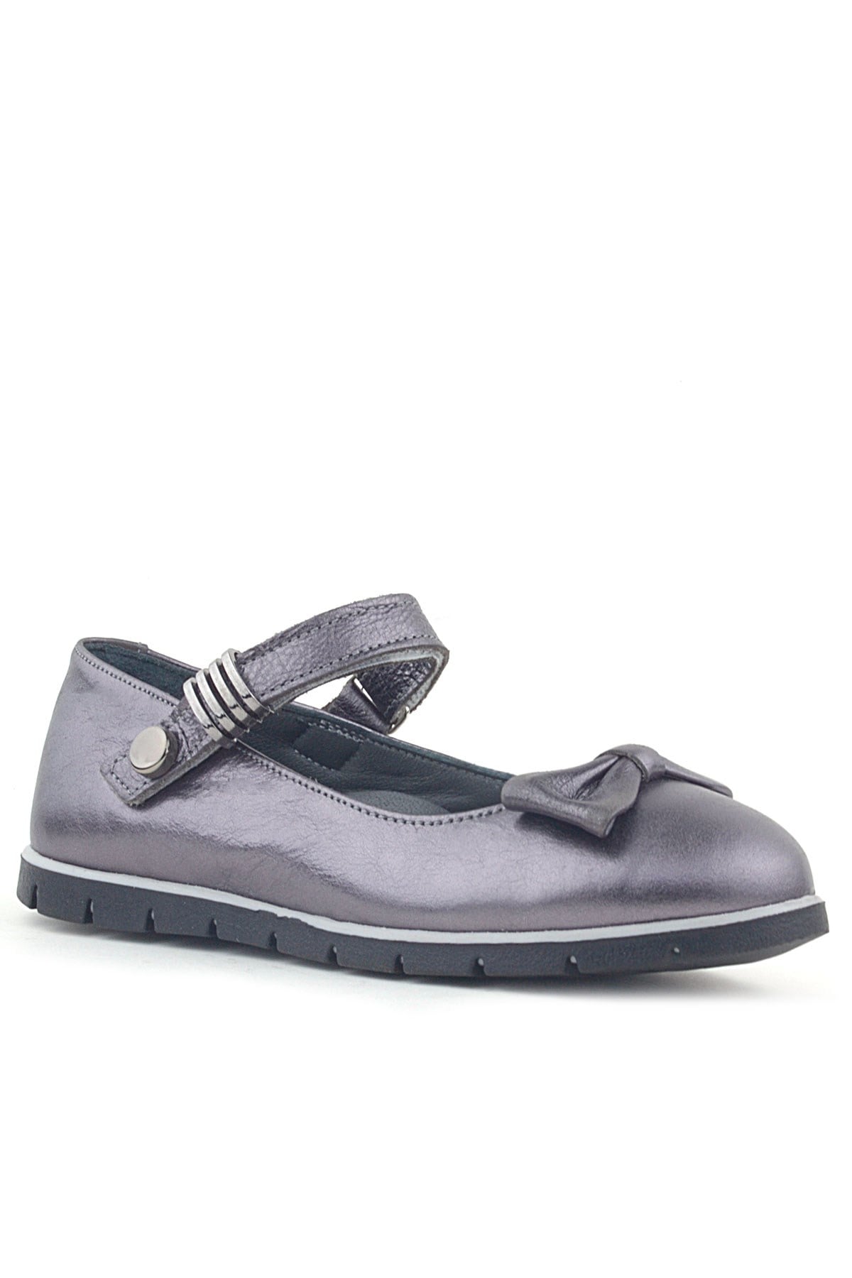 Rakerplus Hakiki Deri Platin Toka Detaylı Cırtlı Kız Çocuk Babet Ayakkabı