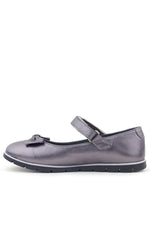 Rakerplus Hakiki Deri Platin Cırtlı Metal Detaylı Kız Çocuk Babet Ayakkabı