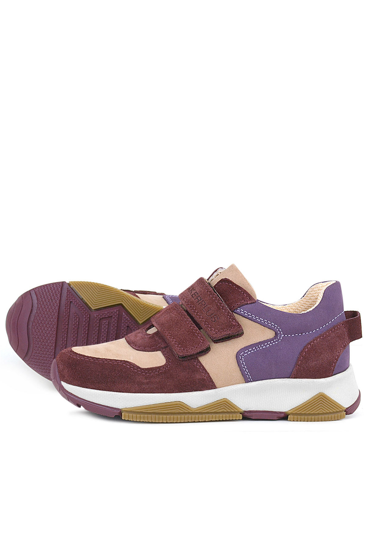 Rakerplus Hakiki Deri Bordo Pembe Kız Çocuk Cırtlı Sneakers Spor Ayakkabı