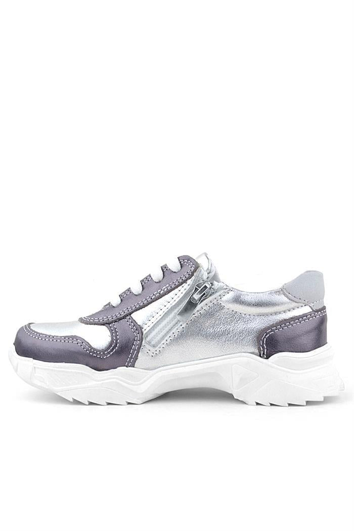 Rakerplus Hakiki Deri Platin Pembe Parlak Taşlı Kız Çocuk Sneakers Ayakkabı