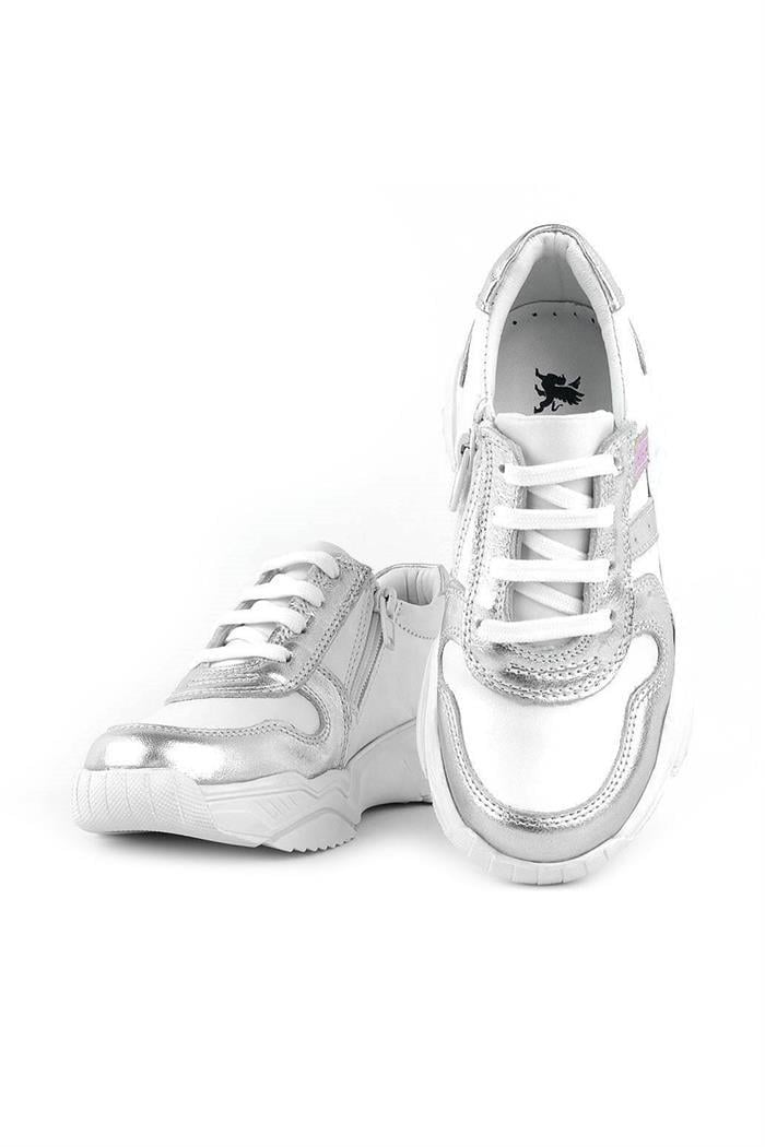 Rakerplus Hakiki Deri Gümüş Pembe Kalın Tabanlı Kız Çocuk Sneakers Ayakkabı