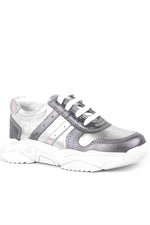 Rakerplus Hakiki Deri Platin Pembe Kalın Taban Kız Çocuk Sneakers Ayakkabı