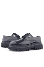 Rakerplus Siyah Rugan Bağcıklı Çiçek Detaylı Oxford Günlük Ayakkabı