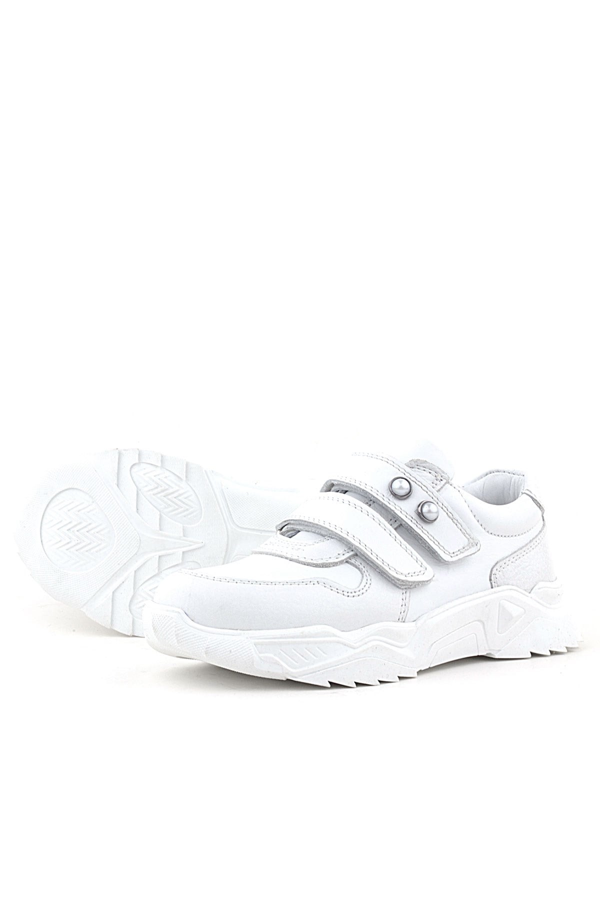 Rakerplus Hakiki Deri Beyaz Taşlı Kız Çocuk Sneakers Ayakkabı