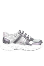 Rakerplus Hakiki Deri Platin Pembe Kalın Taban Kız Çocuk Sneakers Ayakkabı