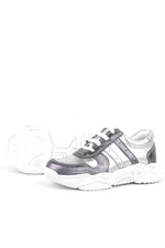 Rakerplus Hakiki Deri Platin Pembe Kalın Taban Kız Çocuk Sneakers Ayakkabı