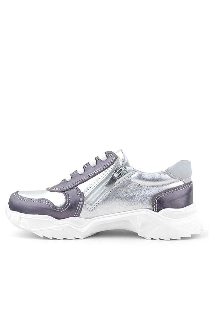 Rakerplus Hakiki Deri Platin Pembe Parlak Taşlı Kız Çocuk Sneakers Ayakkabı