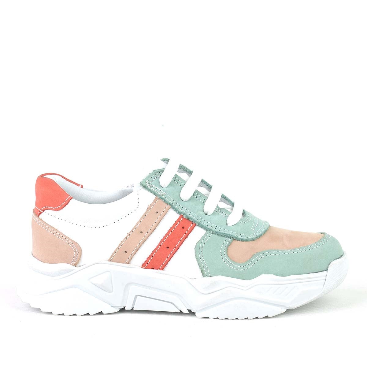 Rakerplus Hakiki Deri Yeşil Pembe Kız Çocuk Sneakers Ayakkabı