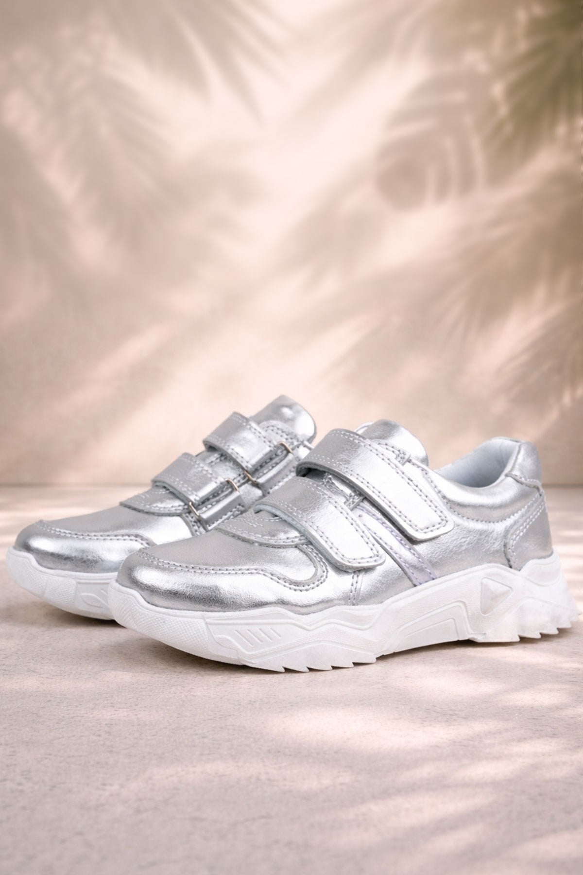 Rakerplus Hakiki Deri Gümüş Beyaz Tabanlı Kız Çocuk Sneakers Ayakkabı