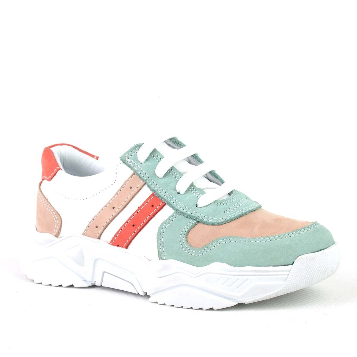 Rakerplus Hakiki Deri Yeşil Pembe Kız Çocuk Sneakers Ayakkabı