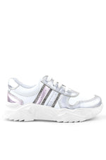 Rakerplus Hakiki Deri Gümüş Pembe Parlak Taşlı Kız Çocuk Sneakers Ayakkabı