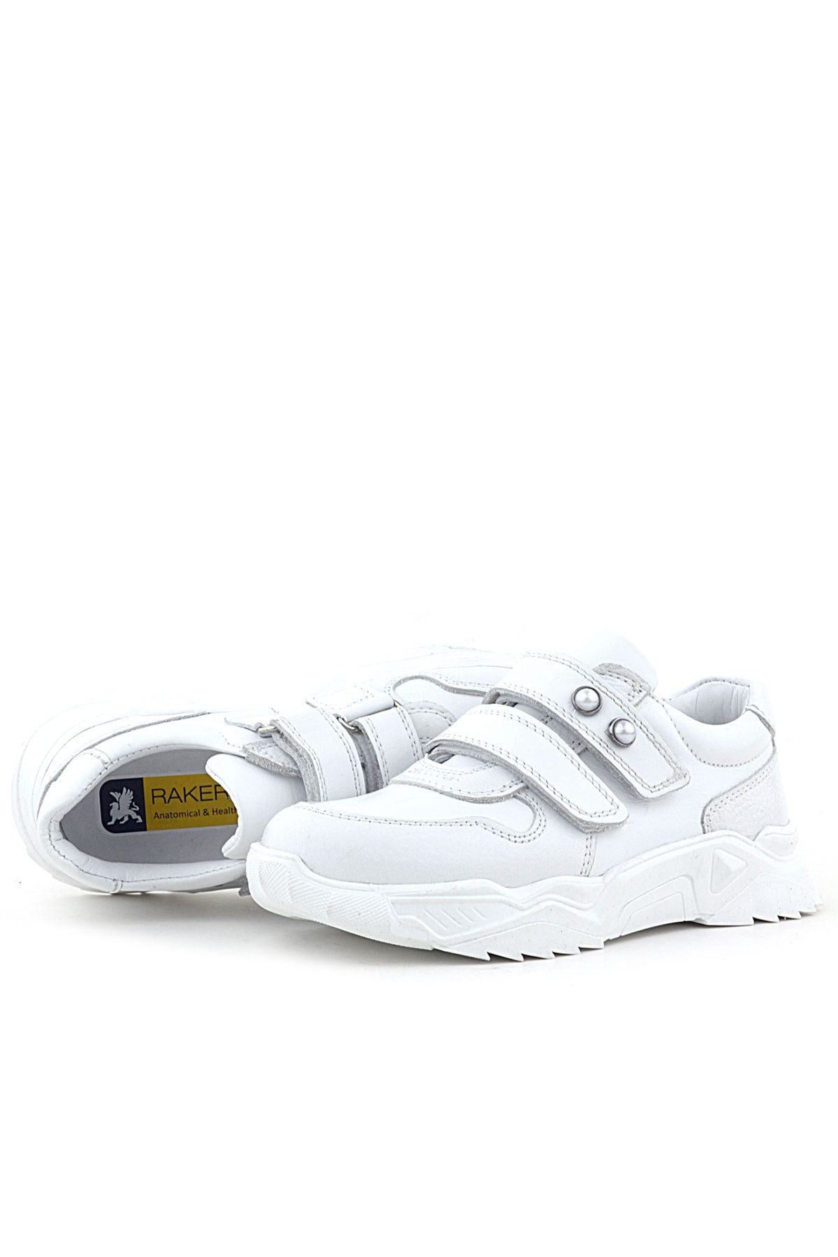 Rakerplus Hakiki Deri Beyaz Taşlı Kız Çocuk Sneakers Ayakkabı